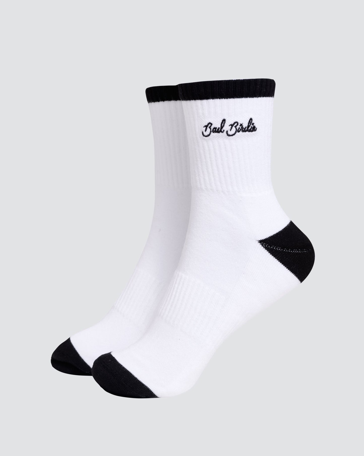 Bad Birdie Script Mid Crew Socks - Stripe White