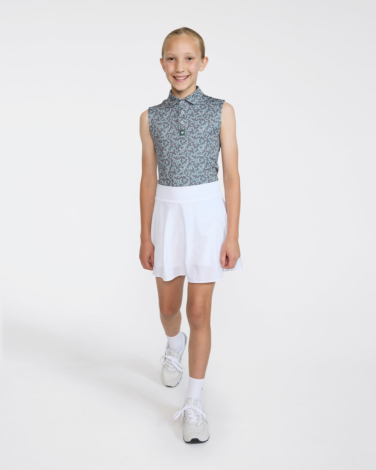 Bad Birdie Youth Polo - Ditsy Down - Dark Forest Sleeveless