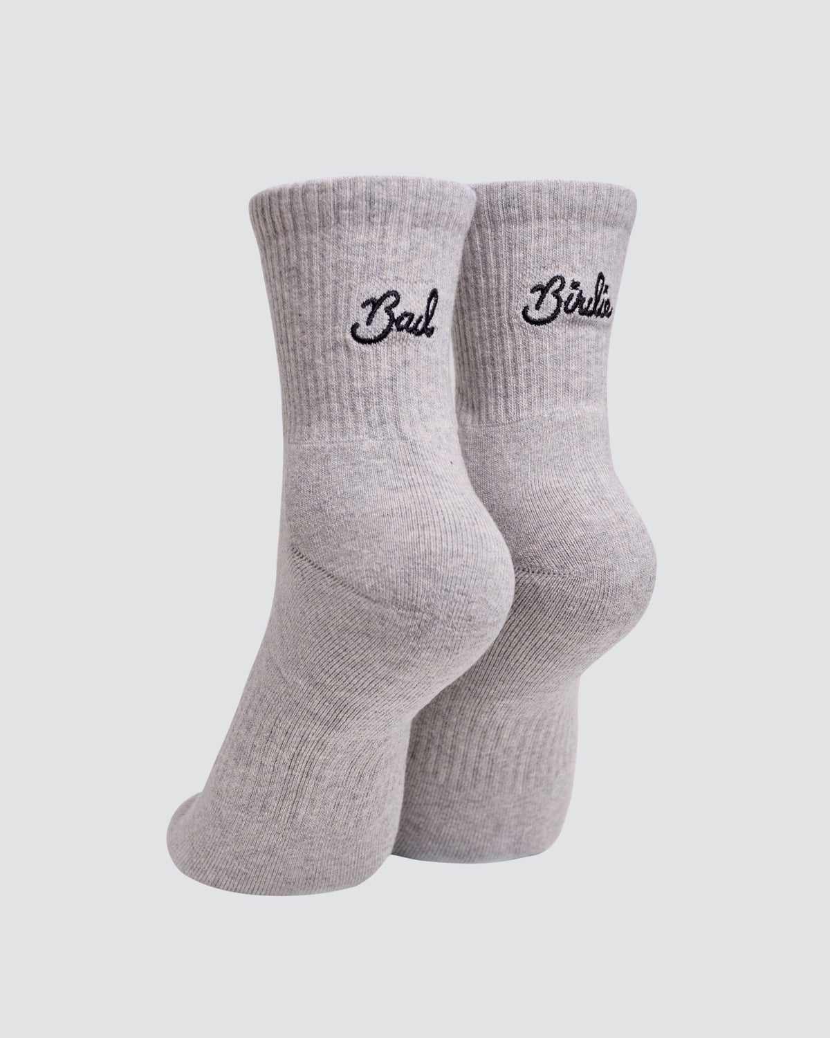 Bad Birdie Script Mid Crew Socks - Heather Grey