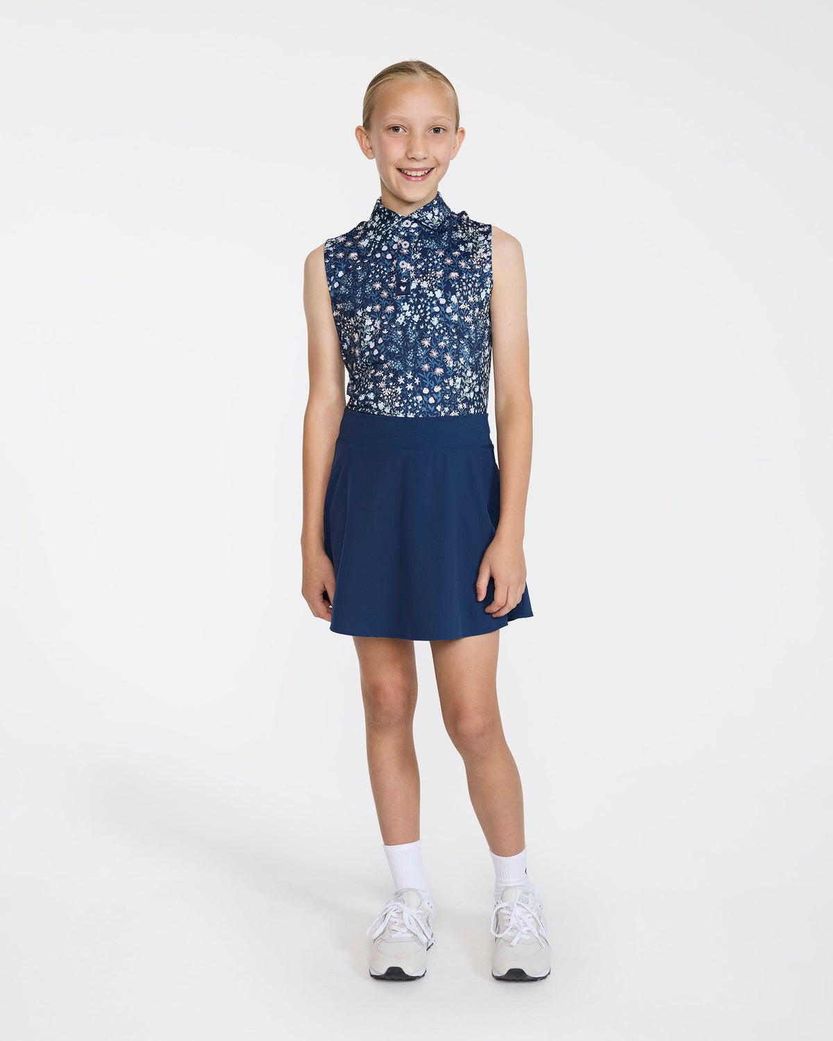 Bad Birdie Sleeveless Youth Polo - Super Duper Bloom Navy
