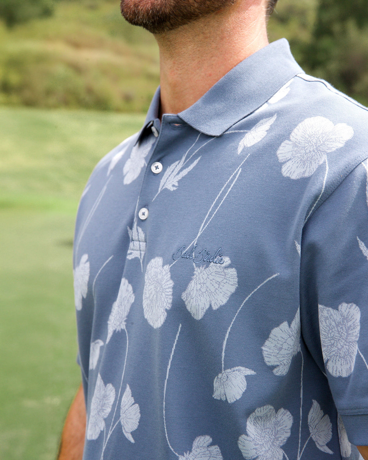 Bad Birdie Jacquard Polo - Bloom Me Away - Blue Mirage